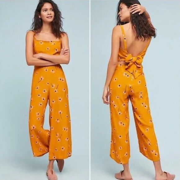 Faithfull The BranD Anthropologie Wide Leg Jumpsuit Floral Orange Size L - Picture 10 of 10